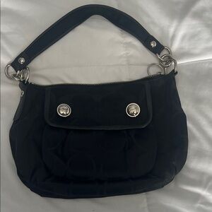 Coach Black Signature Jacquard Shoulder Bag Silver Hardware